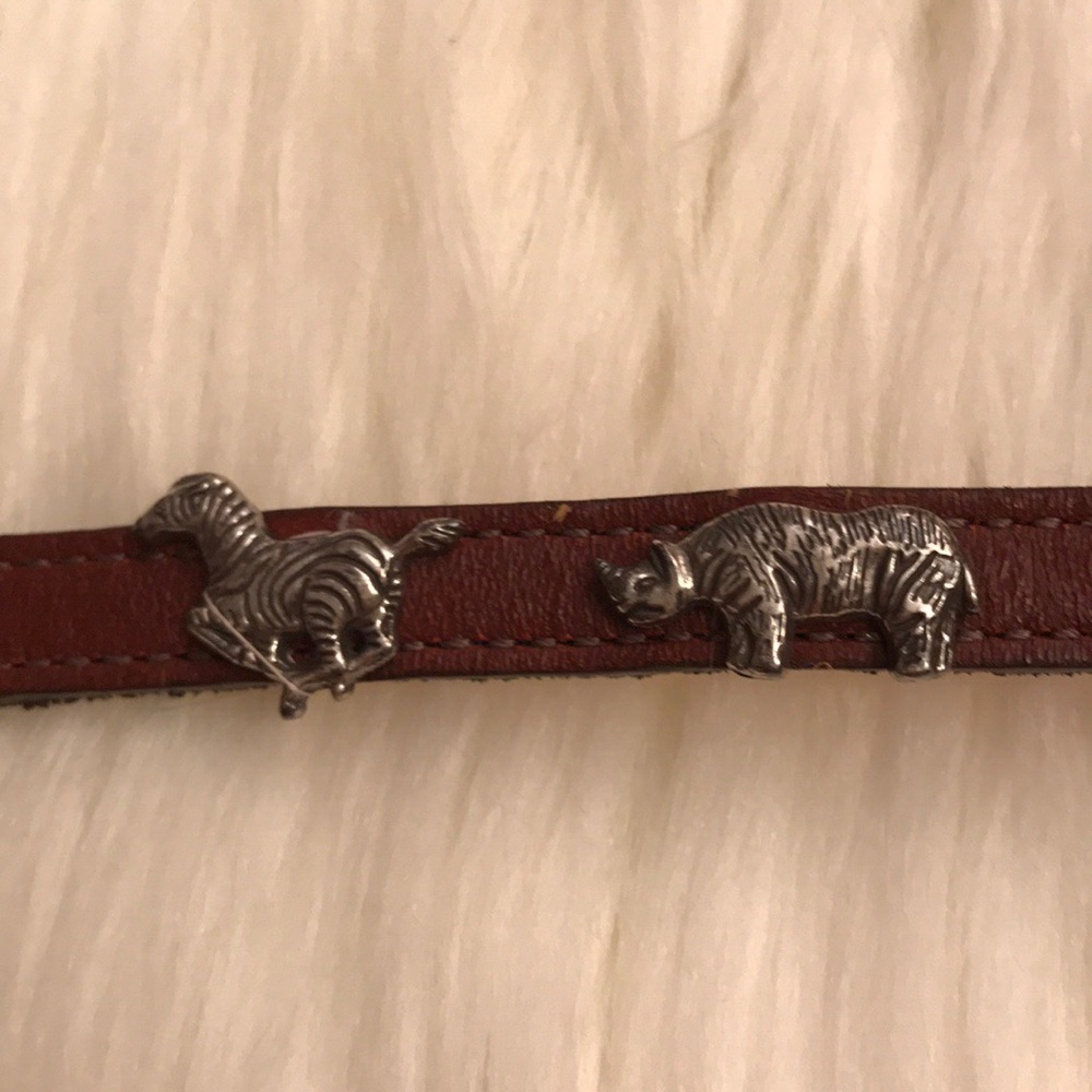 Leather and silver tone bracelet with animals